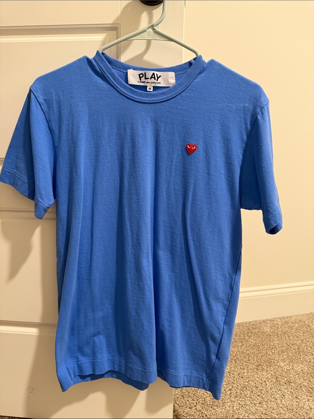 Comme des Garçons PLAY Short-Sleeve Blue T-Shirt with Red Heart